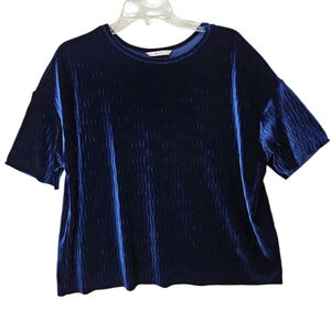 Tu Womens Blue Textured Velvet Short Sleeve Boxy Dress Top Size 14